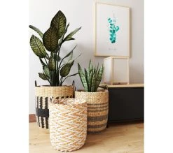 Promo 👍 TIME Panier set de 3 LENA noir/naturel 👏