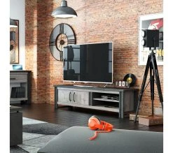 De gros ❤️ TIME Meuble TV 2 portes L.204 BAXTER imitation chêne gris 😀