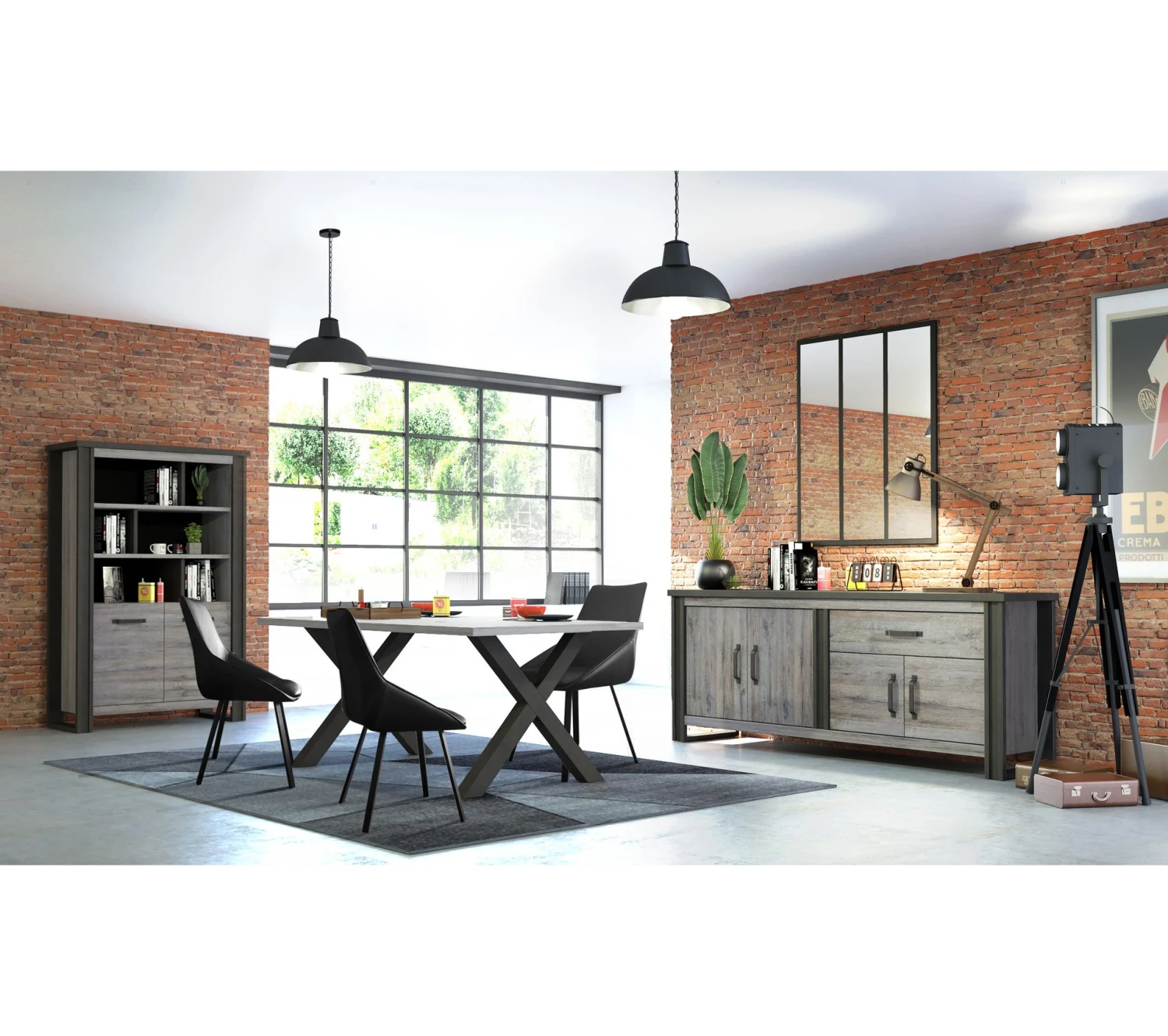 Meilleur prix 👏 TIME Table L.170 pieds en X BAXTER imitation chêne/ gris 🎁