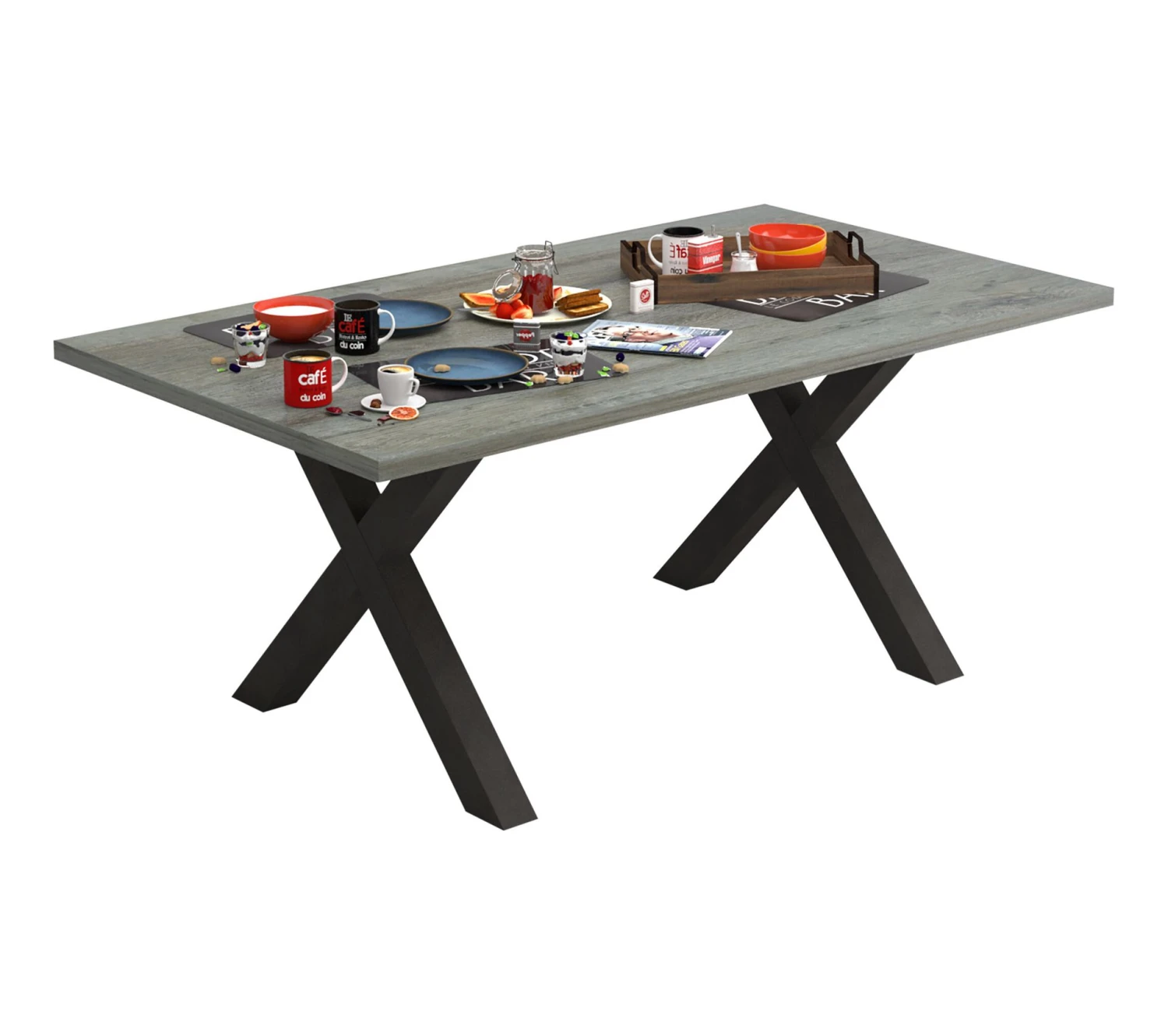 Meilleur prix 👏 TIME Table L.170 pieds en X BAXTER imitation chêne/ gris 🎁 – Image 6