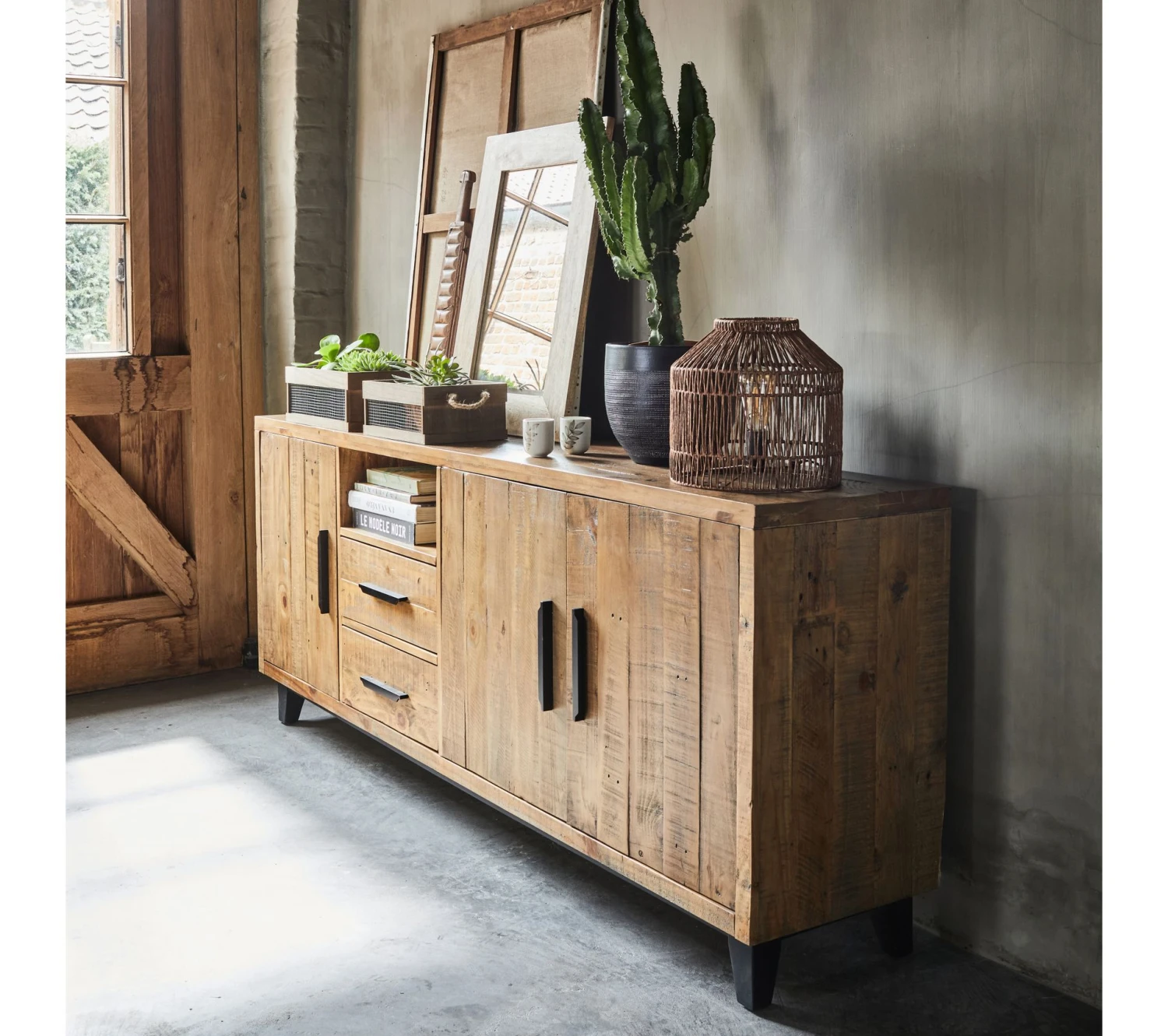 Promo ⭐ TIME Buffet 3 portes/ 2 tiroirs PATIO Pin massif 😍