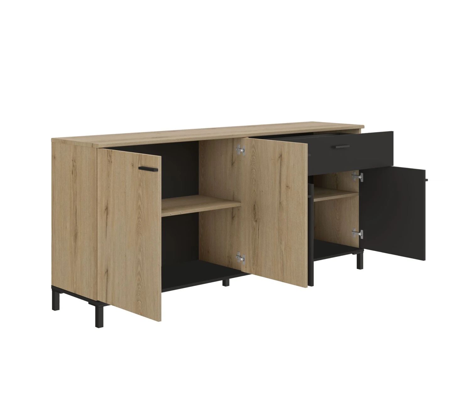 Promo 👏 TIME Buffet 4 portes/1 tiroir TRUST chêne/noir ⭐ – Image 5