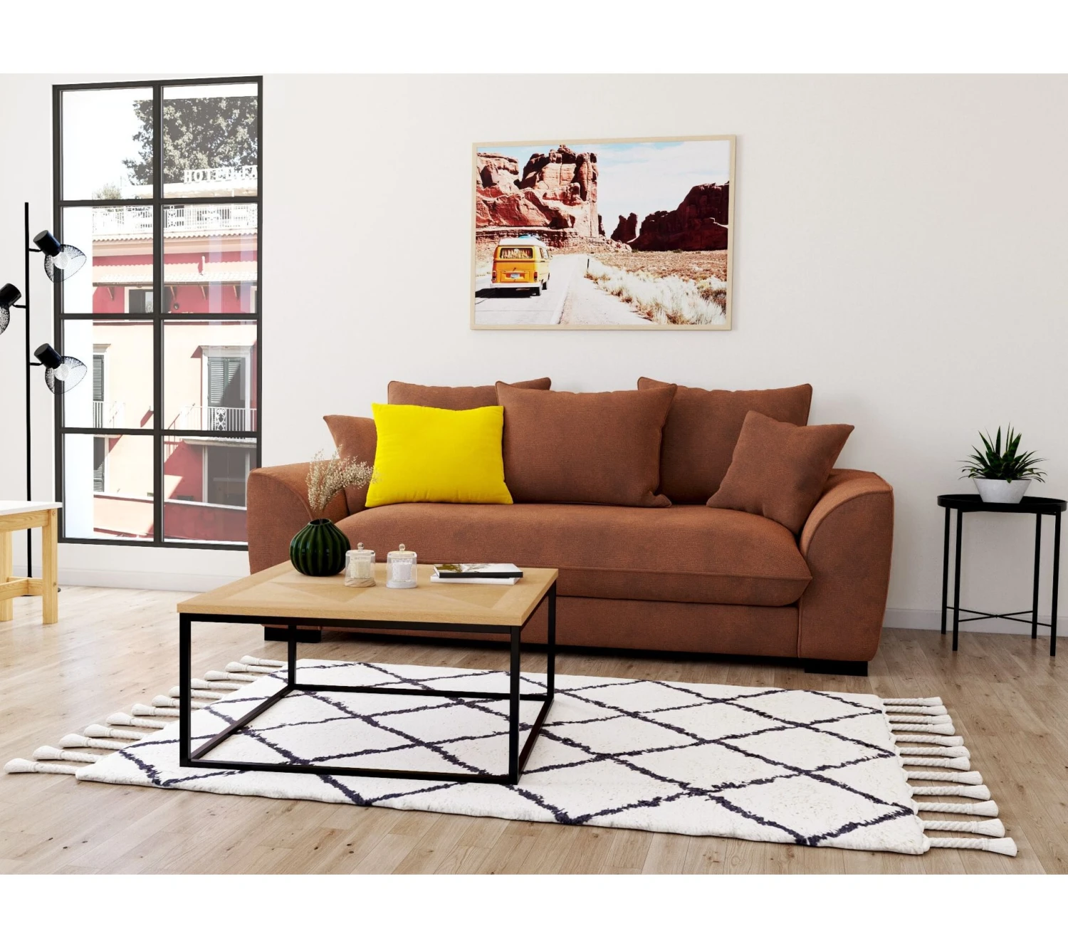 Promo 👍 TIME Canapé 3 places SAGA tissu regain terracotta 96 🎁