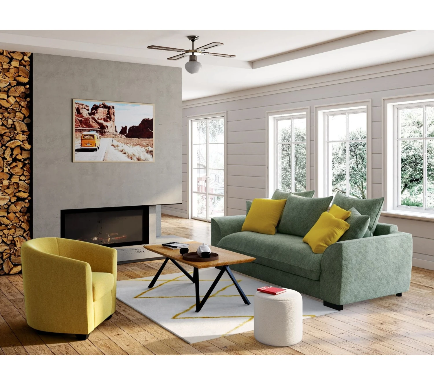 Coupon 🎉 TIME Canapé 3 places SAGA tissu sally amande 21 🧨