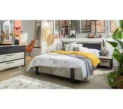 Coupon ❤️ TIME Lit 160x200 cm DISTRICT imitation chêne et noir 🤩