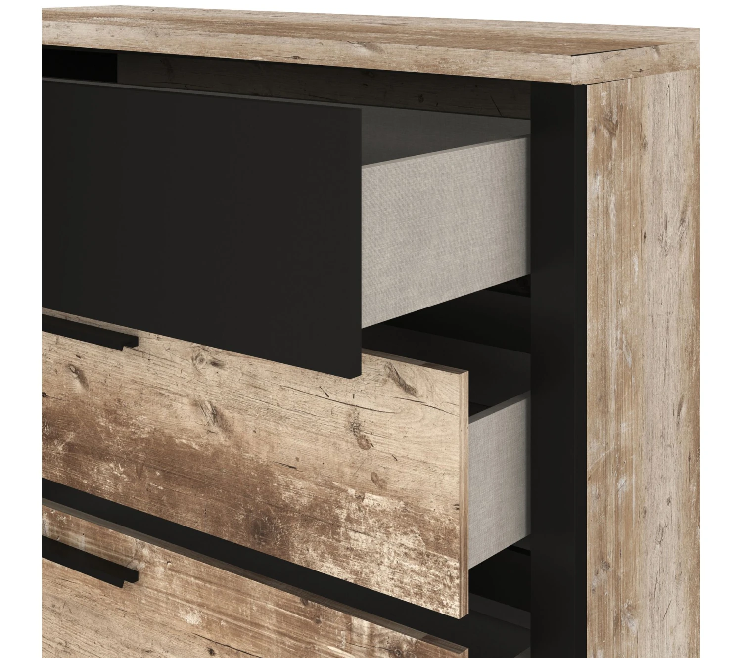 Bon marché ⭐ TIME Commode 3 tiroirs DISTRICT imitation chêne et noir 😉 – Image 5