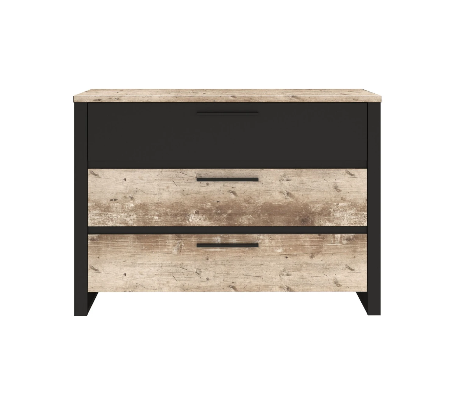 Bon marché ⭐ TIME Commode 3 tiroirs DISTRICT imitation chêne et noir 😉 – Image 2