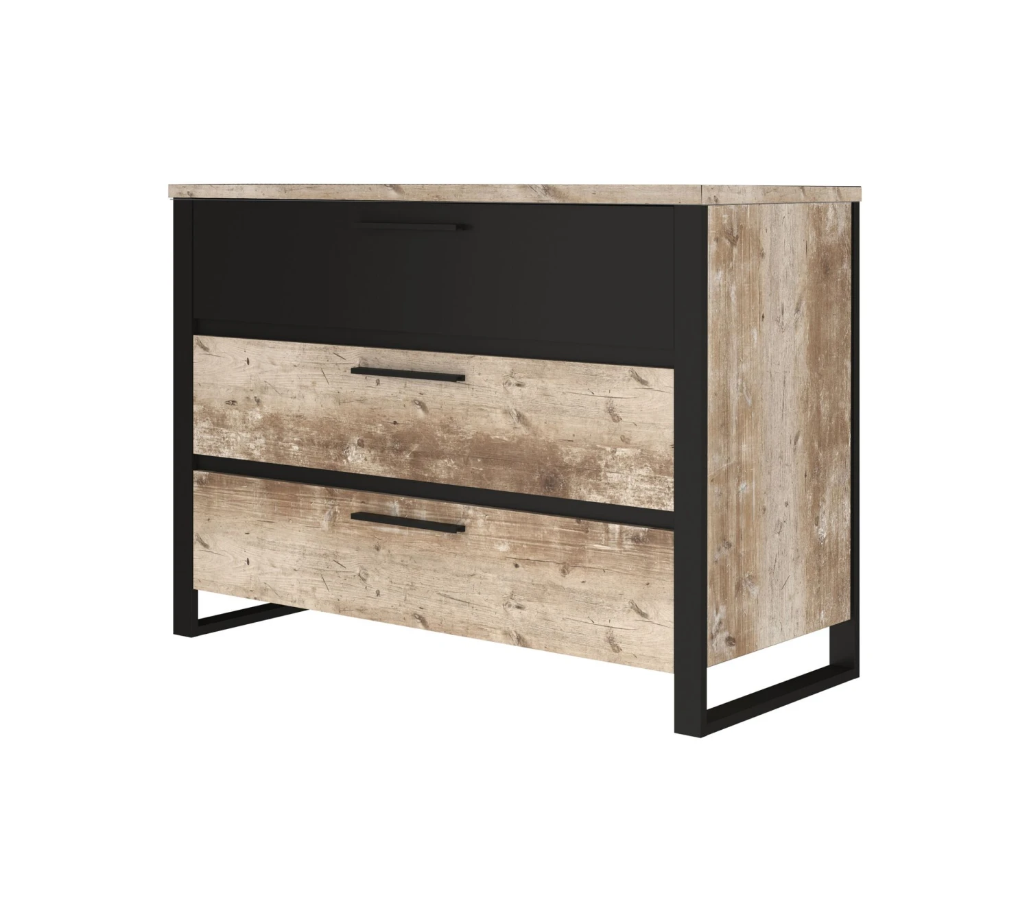 Bon marché ⭐ TIME Commode 3 tiroirs DISTRICT imitation chêne et noir 😉 – Image 4