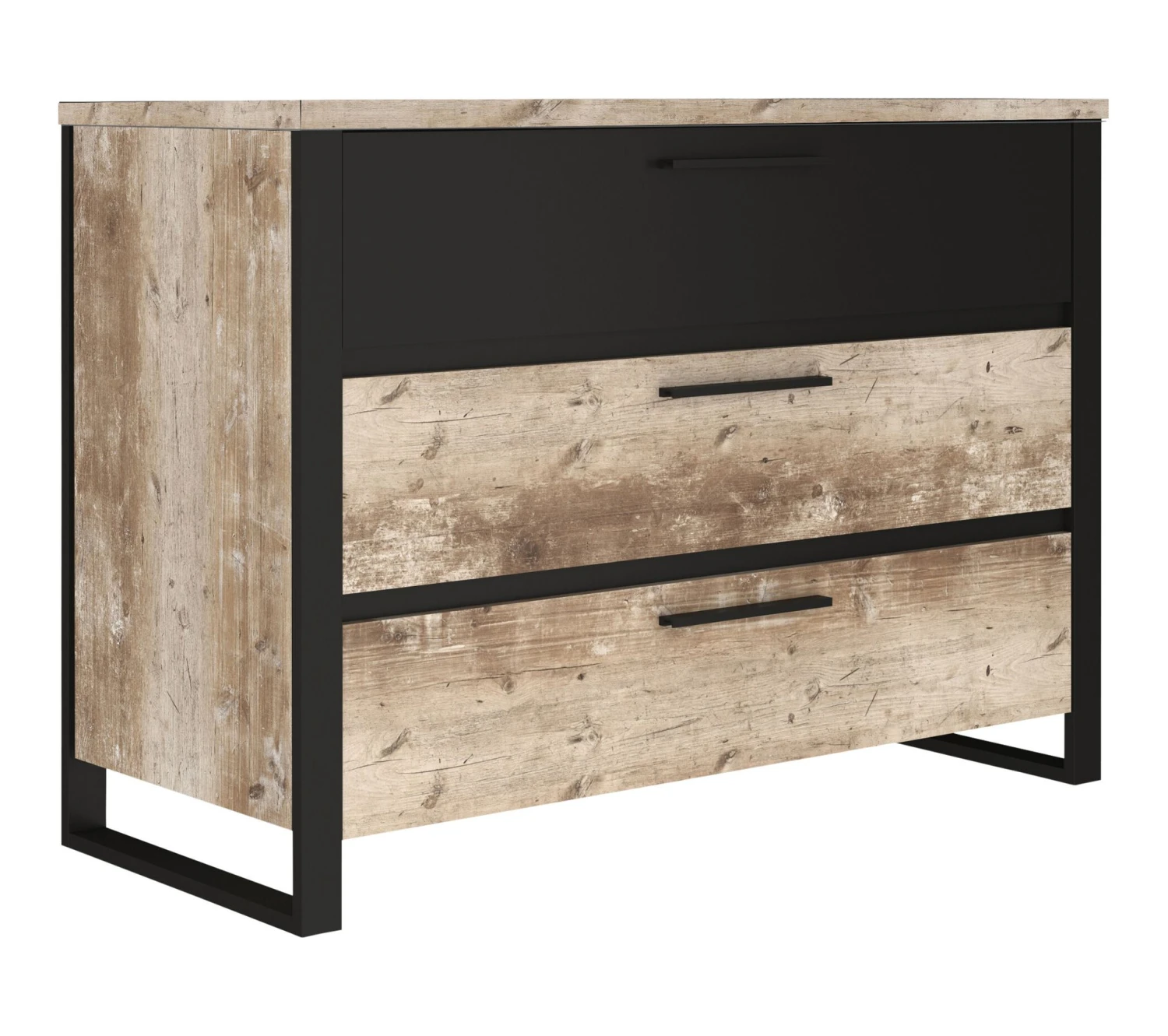 Bon marché ⭐ TIME Commode 3 tiroirs DISTRICT imitation chêne et noir 😉 – Image 3