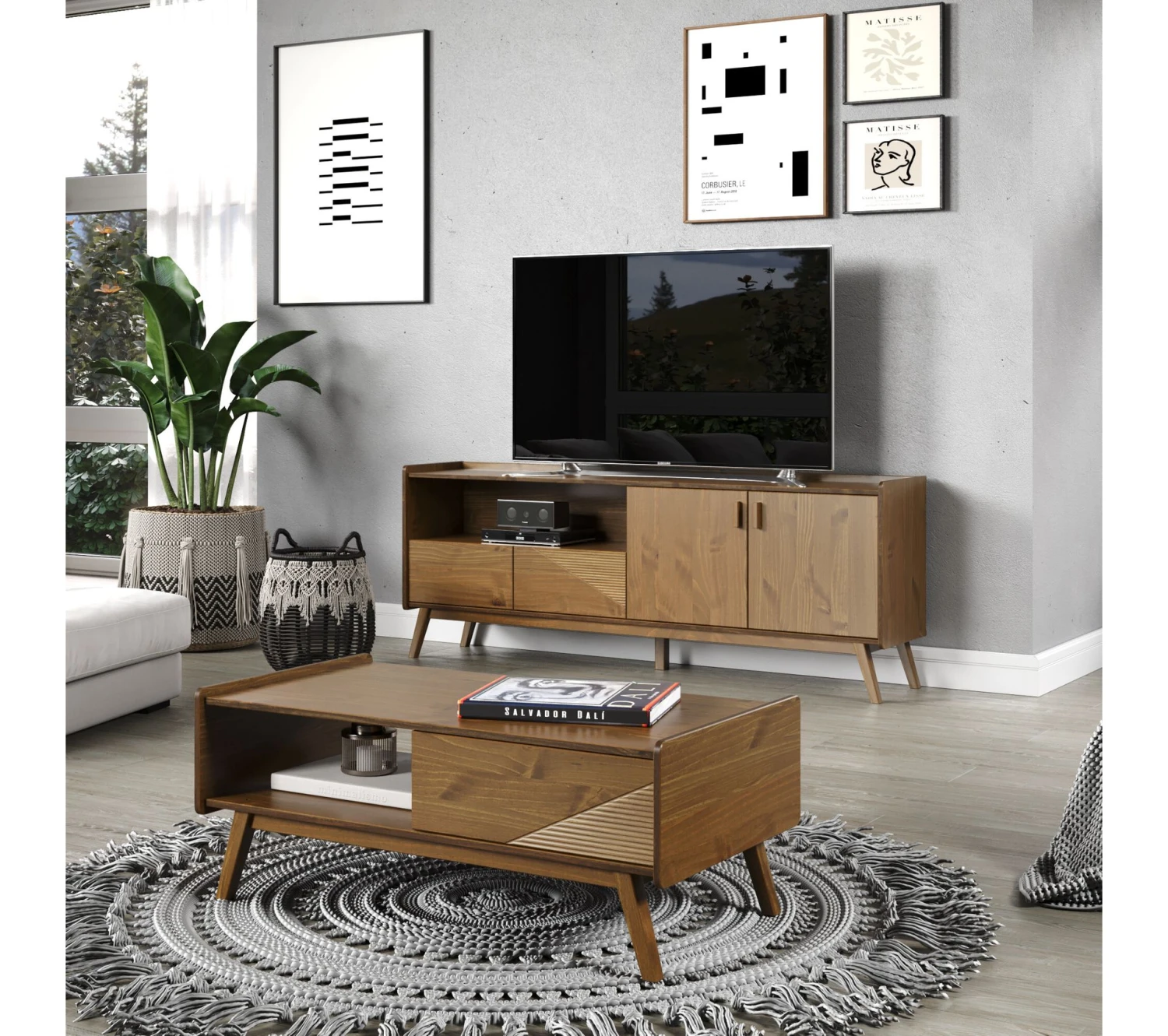 Meilleure affaire ❤️ TIME Meuble TV L.200 cm CLAUDIA pin massif foncé ⭐