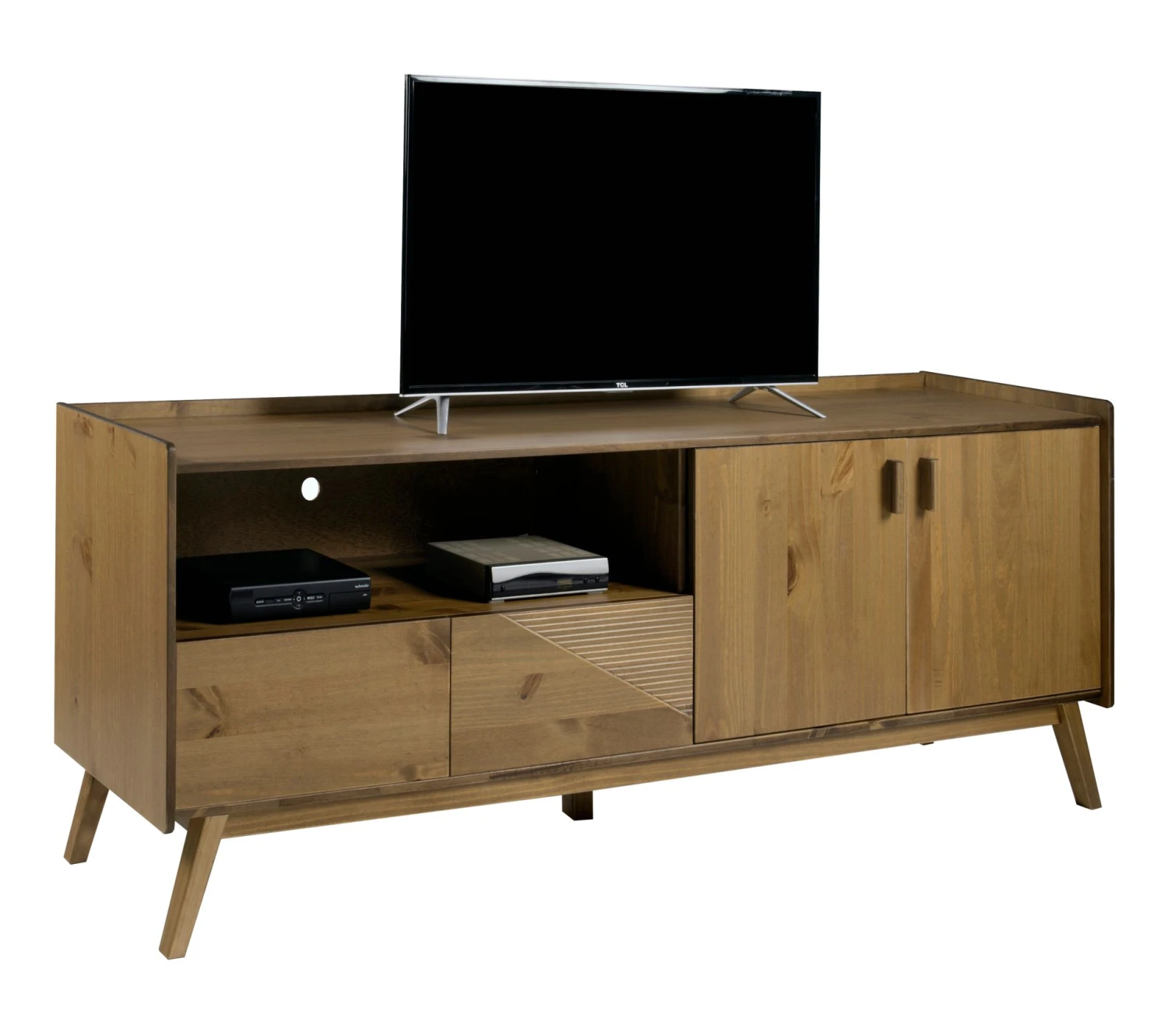 Meilleure affaire ❤️ TIME Meuble TV L.200 cm CLAUDIA pin massif foncé ⭐ – Image 3