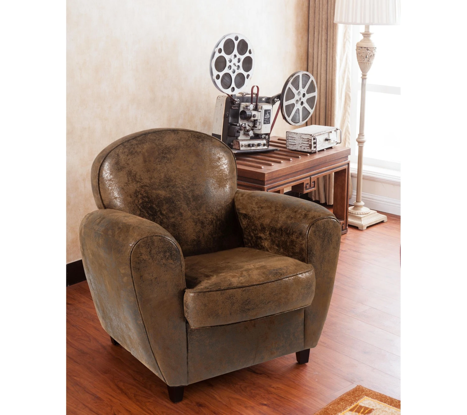 Budget 🥰 TIME Fauteuil Vintage CLUB tissu microfibre marron 💯