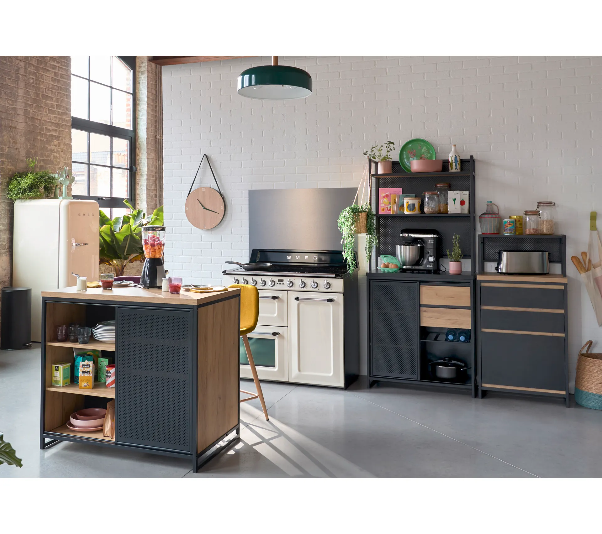 Grosses soldes ⌛ TIME Buffet haut 180 cm BOSTON noir chêne đź””