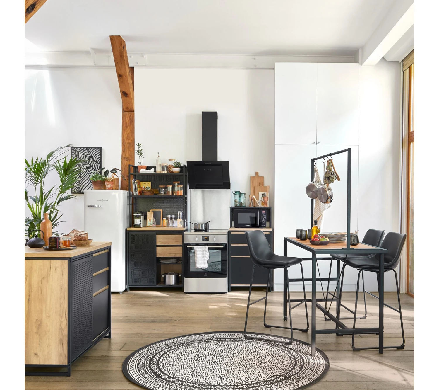 Grosses soldes ⌛ TIME Buffet haut 180 cm BOSTON noir chêne đź”” – Image 9