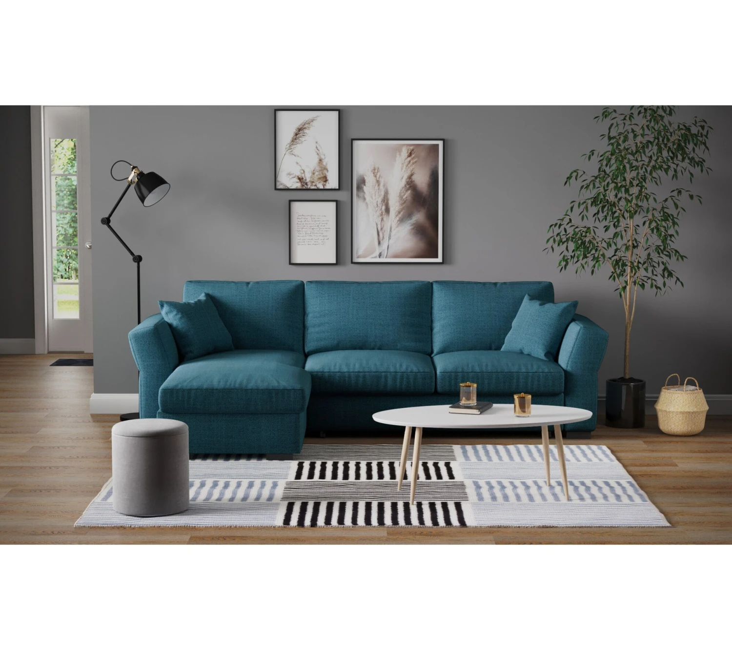 Les meilleures critiques de 💯 TIME Canapé convertible méridienne réversible CASABLANCA tissu Bergamo bleu pétrole 86 ❤️