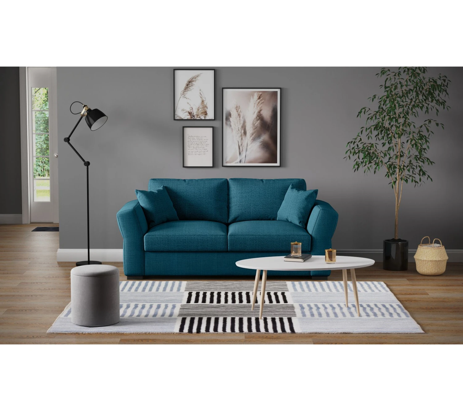 Offres ✨ TIME Canapé 3 places CASABLANCA tissu Bergamo bleu pétrole 86 🌟