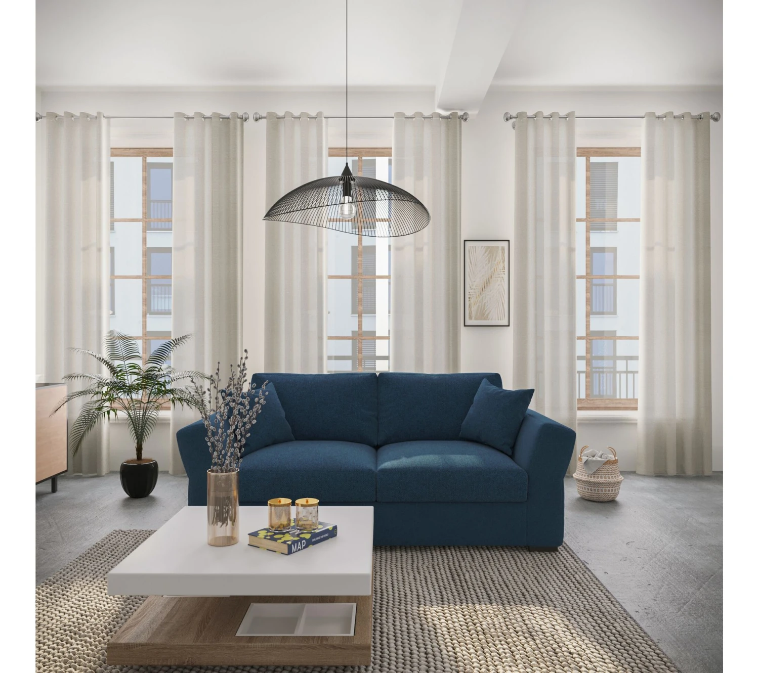 Offres ❤️ TIME Canapé 3 places CASABLANCA tissu Malmo bleu 81 ⌛